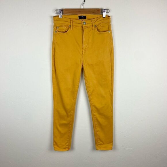 7 For All Mankind High Waist Ankle Skinny Pant - Mustard - Picture 1 of 7